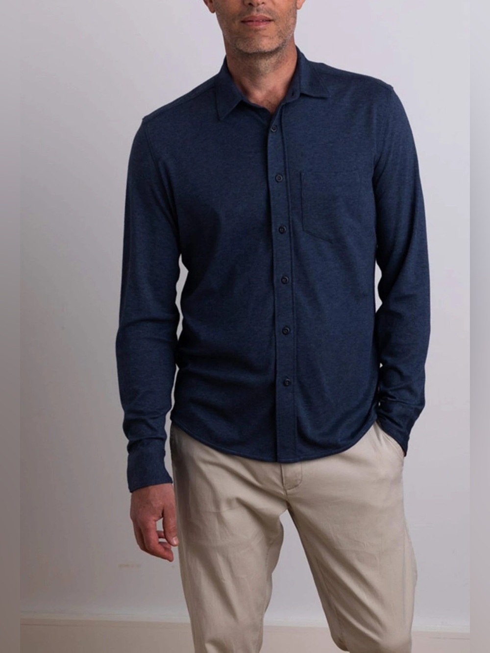 NWT Faherty Supima Knit Shirt in Night Sea Heather— Men’s Small